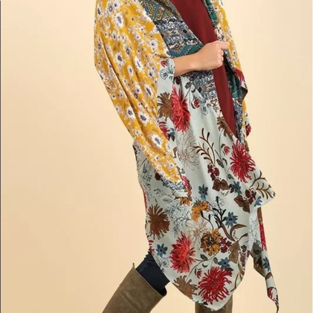 Umgee floral patchwork open front kimono